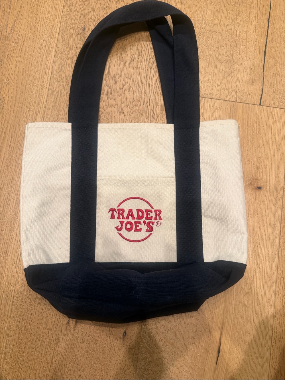Trader Joe's Cream and Navy Canvas Tote Bag - Picture 2 of 5